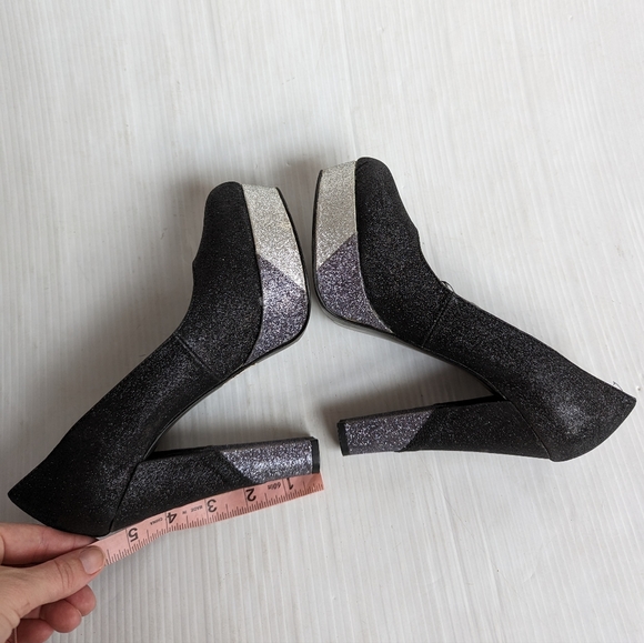 NAUGHTY MONKEY sparkle glitter platform pumps with chunky heels size 7.5 - Picture 3 of 12